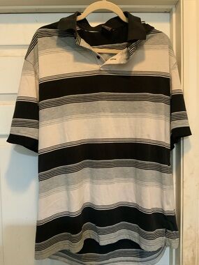 Men's Striped Short-Sleeve Polo in Black & Gray